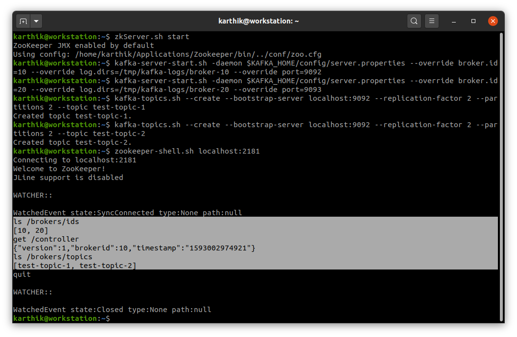 Zookeeper Shell Kafka Topics